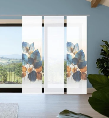 HOME in green 3er Set Schiebegardinen THALIN, halbtransparent, Höhe 245 cm, blau - Bild 1 von 3