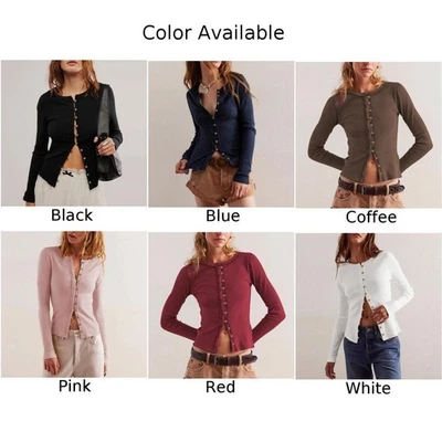 Womens Stylish Casual Ribbed Cardigans Featuring Unique Button Details - Image 1 of 4