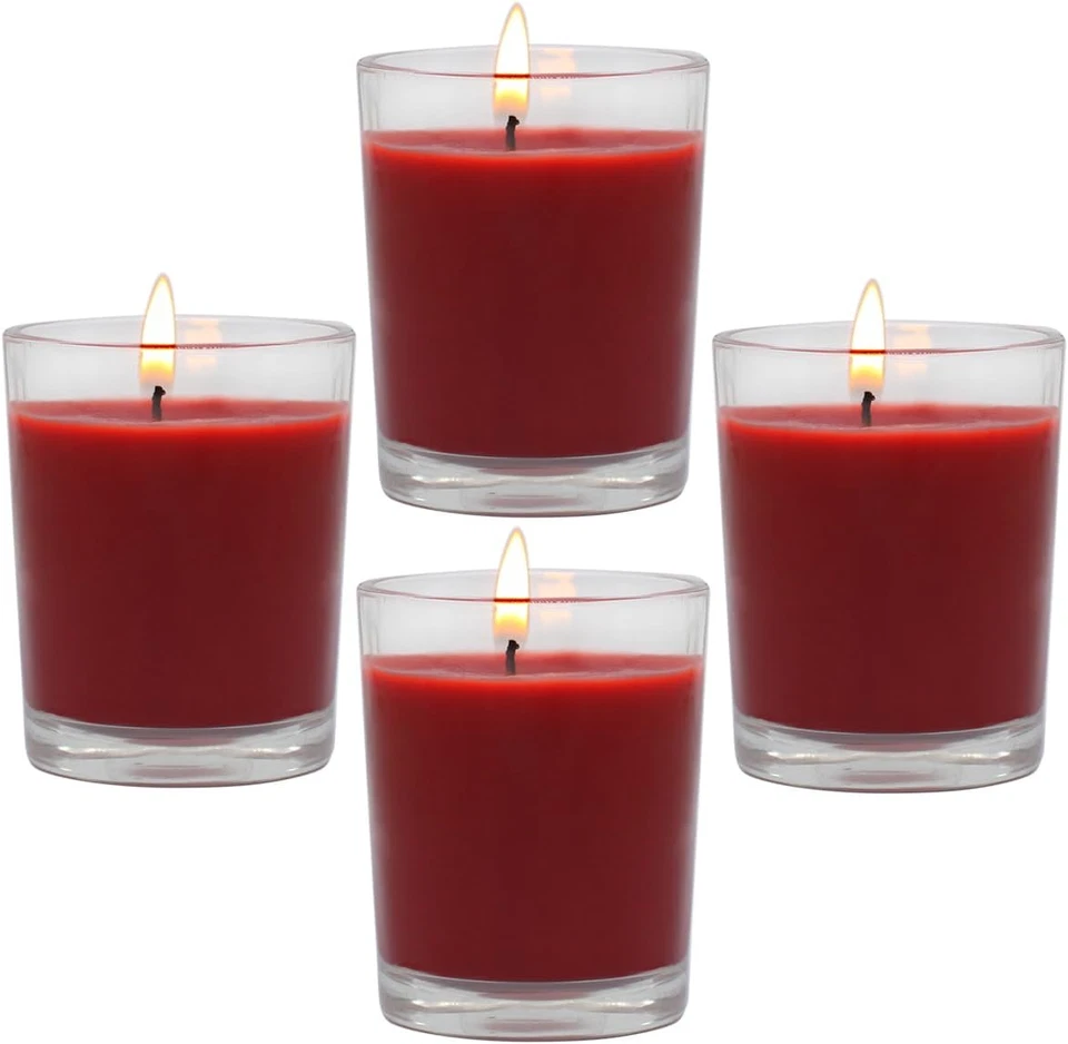 Velas votivas borgoña rojas sin perfume, paquete de 4, cera de soja de 2 pulgadas, quemadura de 12-15 horas Foto 1 de 4