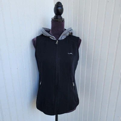 L-RL Lauren Active Vest Black White Woman's Hooded Sweatshirt Top Zip Sz M - Image 1 of 4