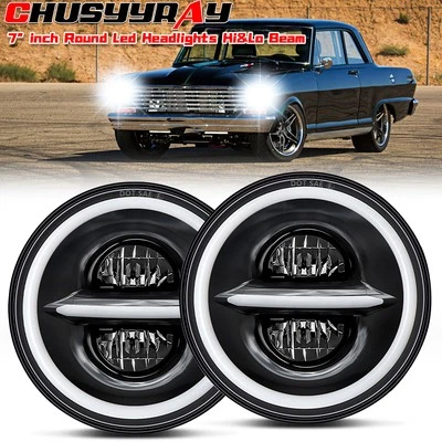 For Chevrolet Chevy Nova 1963-1978 7inch Round LED Headlights Hi/Low Beam Sealed - Image 1 of 4