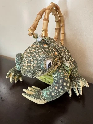 Vintage Toad Purse Hand Bag Plush Bamboo Handles Zip Closure - Adorable EC - Image 1 of 4