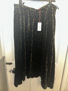 Falda midi White Stuff talla 18 negra dorada Isabelle terciopelo Devore dobladillo sumergido nueva con etiquetas - Imagen 1 de 7