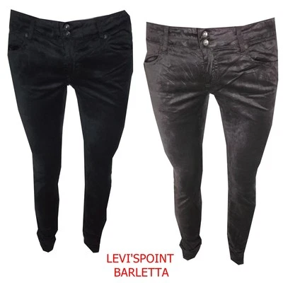 pantaloni donna in velluto jeans slim stretch leggings invernale nero marrone  - Immagine 1 di 2