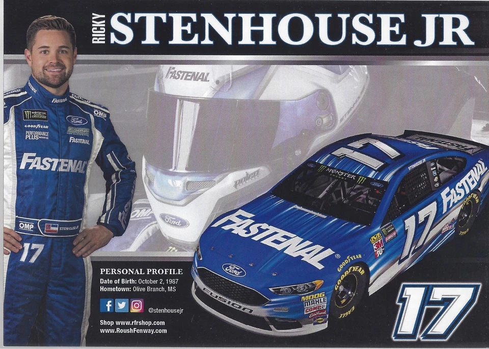 Tarjeta postal 2018 Ricky Stenhouse Jr "Fastenal Roush Ford" #17 Nascar Monster Energy Foto 1 de 1