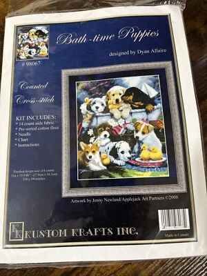 Kit de punto de cruz Bath-time Puppies Kustom Krafts Inc. #98067 2008 nuevo Foto 1 de 3