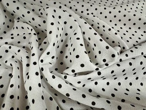 Bubble Crepe Woven Dress Fabric, Per Metre - Spots Print - White & Black Dots - Picture 1 of 3