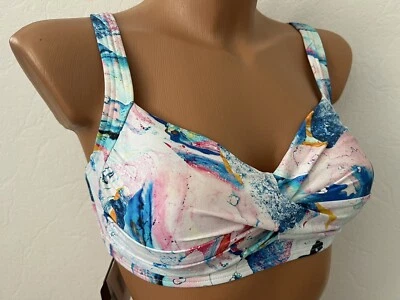 Sunseeker Bikini Top Oberteil breite Träger Softcups blau rosa 36 75 D Cup NEU - Bild 1 von 4