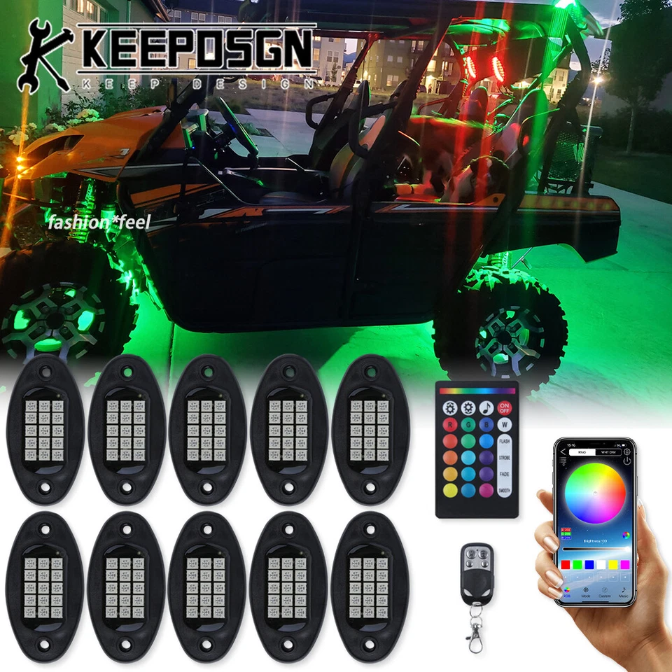 Kit de luces de roca LED UTV ATV 10 cápsulas 150 RGB Bluetooth control remoto para Kawasaki Teryx Foto 1 de 4