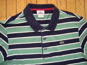 LACOSTE MEN'S STRIPED BLUE & GREEN PIQUE POLO SHIRT SIZE 6 GREAT! - Picture 1 of 8