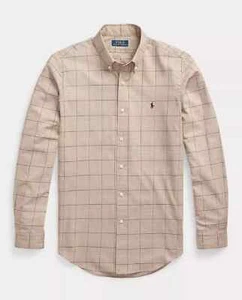 Polo Ralph Lauren camicia quadri beige manica lunga vestibilità personalizzata uomo taglia small - Foto 1 di 5