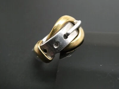Anillo banda vintage de plata esterlina 925 modernista con hebilla de cinturón de México talla 7 u 8 Foto 1 de 4