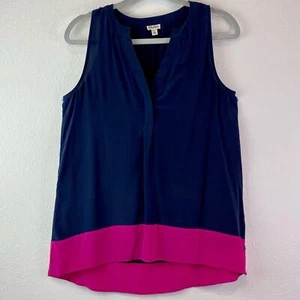 Hatley Silk Tank Top Navy Bright Pink Small Color Block Sleeveless Blouse Career - Picture 1 of 8