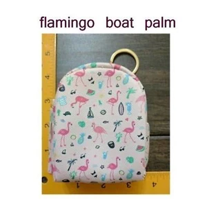 FLAMINGO Palm Mini Backpack Key Chain Hook Coin Card Holder Pouch Purse Wallet - Picture 1 of 1