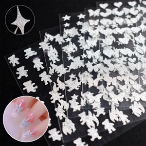 Nail Art 3D Stickers Decals  Glitter Flash Butterfly Fire Heart Bear Manicure Ⓢ - Picture 1 of 19