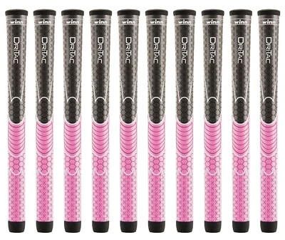 Set of 10 Winn Dri-Tac Golf Grips for Women - Pink/Dark Grey 3DT-GPK