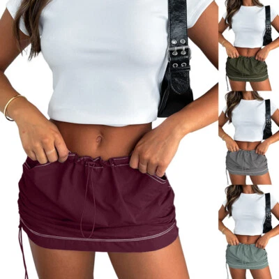 Mini Jupe Cargo Moulante Taille Basse Avec Cordon De Serrage Pour Femme Avec / - Photo 1/4