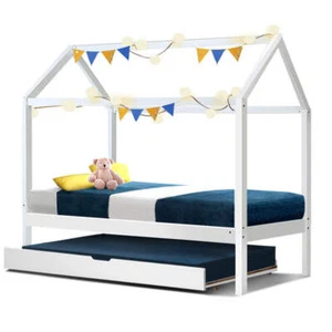 Artiss Bed Frame Wooden Trundle Daybed Kids House Frame White HOLY - Picture 1 of 6