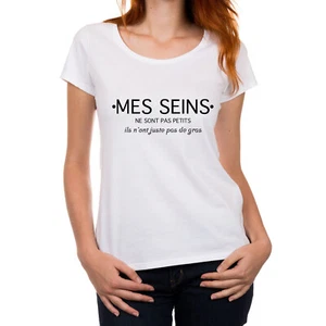 T-SHIRT FEMME MES SEINS NE SONT PAS PETITS ILS N'ONT JUSTE PAS GRAS - Picture 1 of 2