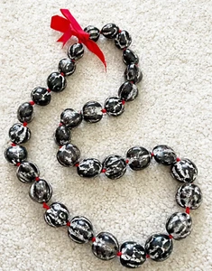 Hawaiian Kukui Nut Lei Hibiscus Necklace Luau Black Flower Wedding Graduation - Picture 1 of 7