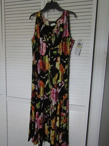 Nina Leonard Medium Tropical Floral Multi Color Sleeveless Stretch Knit Dress - Picture 1 of 9