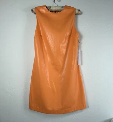 House of Harlow 1960 素食人造皮革迷你连衣裙中号橙色木瓜全新 189 美元 — 第 1/4 张图片