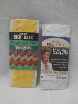 2 NIP Wrights Medium Rick Rack Sewing Trim ~ Canary Yellow & White 2.5 Yds Each - Image 1 of 4