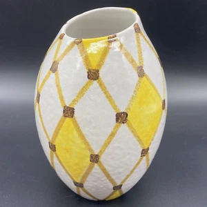 Vintage 1950s Bitossi Aldo Londi Signed Yellow Harlequin 7" Slanted Vase V412/18 - Picture 1 of 4