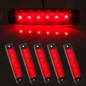Set of 5 Red Sealed Side Marker Indicator Light 6Led for Bus Truck Van Trailer - Foto 1 di 7