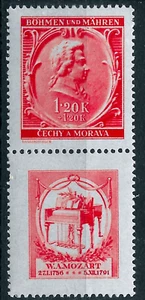 Segunda Guerra Mundial 1941 Mozart ALEMANIA oc.BOHMEN MAHREN Mi#S 81/Zf MNH OG VF - Imagen 1 de 1