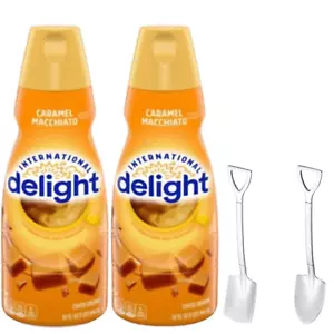 Int'l Delight Caramel Macchiato Coffee Creamer 2 Pck w/ Shovel Spoons - Picture 1 of 1
