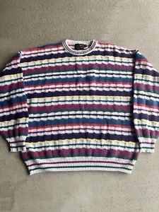 Maglione girocollo vintage anni 90 Eddie Bauer a righe in maglia - Foto 1 di 6