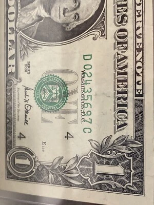 Error 2001  $1 《Seal  Down & Over Ink Back Laddar Note D02435697C Super Rare！ - Image 1 of 4