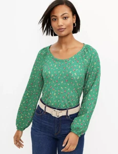 LOFT Langarm-Top mit Blumenmuster drapiert neu mit Etikett - helles Kellygrün - Größe X Large - Bild 1 von 2