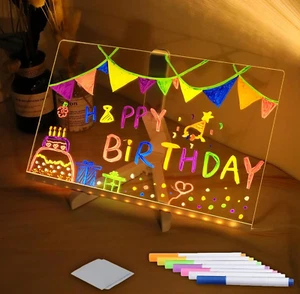 Acrylic Dry Erase Board Approx 12x8 LED Light Up Memo Board with Stand & 7 Pens - Picture 1 of 3