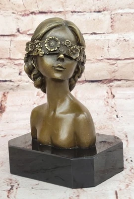 A Mano Bronzo Mascherata Woman Scultura: Elegante Busto per Casa Ufficio Decoro - Immagine 1 di 4
