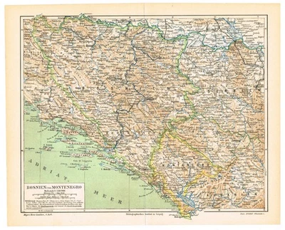 MONTENEGRO BOSNIA and HERZEGOVINA  1892  CROATIA Original   Map  DALMATIA - Image 1 of 4