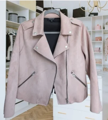 Chaqueta de moto de gamuza sintética solo para miembros en color rubor Foto 1 de 4