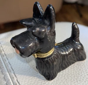 Schwarze Scottie Hund Schmuckschatulle Mini schwarz & gold 3" x 3" aufklappbar Keramik - Bild 1 von 5