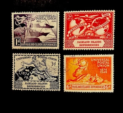 FALKLAND ISLANDS - Dependencies GVI SG G21-G24, 1949 UPU set Used. - Image 1 of 2