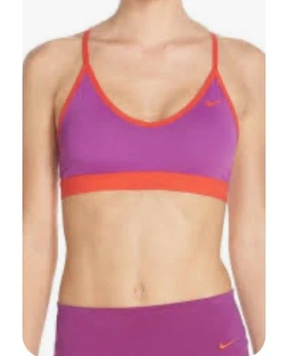 Nike Dri Fit Pro Indy Sports Bra Purple Red Trimmed Padded AdjustableSize Medium - Image 1 of 4