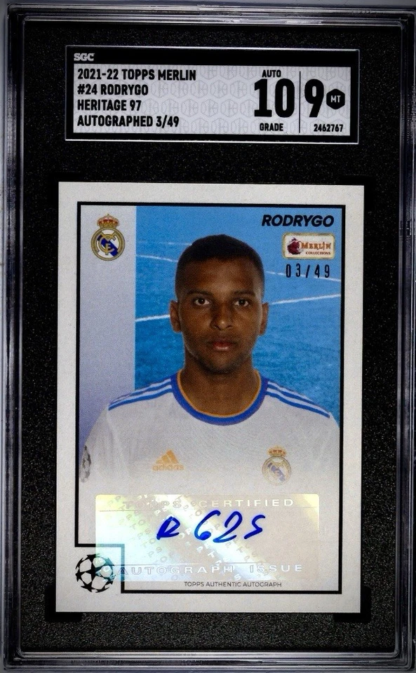 Rodrygo Auto 3/49 2021-22 Topps Merlin Heritage 97 Brazil Real Madrid SGC 9 - Image 1 of 2