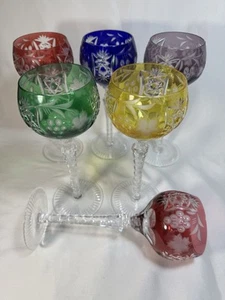 (6) AJKA 'Marsala' Cut to Clear Crystal 8.5 Inch WINE HOCK GOBLETS - Picture 1 of 12