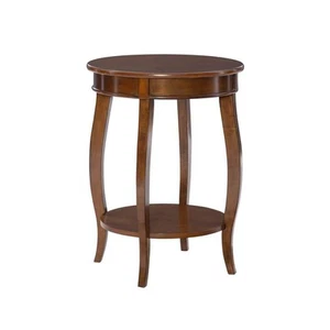 Justine 18 in. Hazelnut Round Wood Side End Table with Shelf - Picture 1 of 8