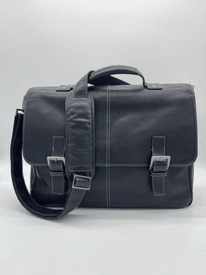 Bolso de cuero para computadora portátil Boconi maletín de lujo negro acolchado correa para el hombro oficina Foto 1 de 4