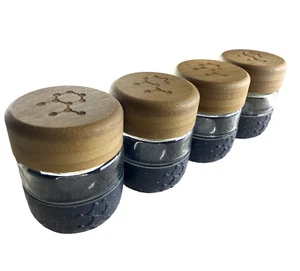 THC DESIGN (Lot of 4) Molecule Logo Bamboo Lid Glass Container Storage Jars - Picture 1 of 5