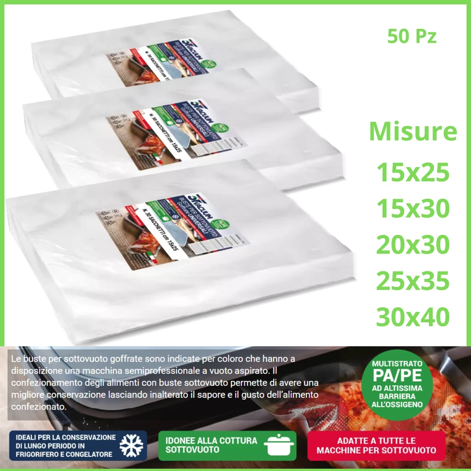 50 Buste sacchetti per sottovuoto alimenti sotto vuoto alimentari goffrate d - Immagine 1 di 1