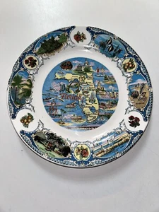 Vintage 1950er Jahre Florida Souvenirplatte Points of Interest Karte MCM Zypresse Gärten - Bild 1 von 14