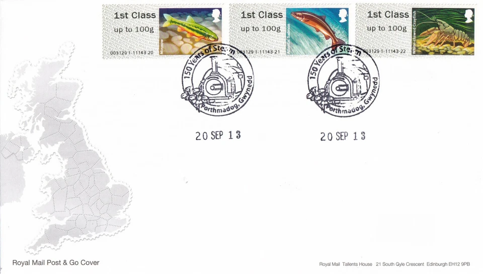 Post and Go Rivers Freshwater Life GB FDC Steam Porthmadog 2013 (44245)  - Image 1 of 1