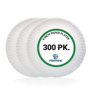 Everyday Disposable 6 Inch 300 Pack Uncoated White Round Paper Plates Microwavab - Picture 1 of 4